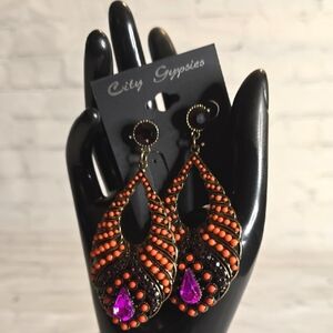 Orange and Purple Teardrop Earrings